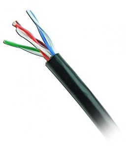 Cable UTP CAT5e para exterior sin GEL - 4 pares, 24 AWG, bobina de 305 mts, 100 cobre, color negro Cable UTP CAT5e para exterior sin GEL - 4 pares, 24 AWG, bobina de 305 mts, 100 cobre, color negro